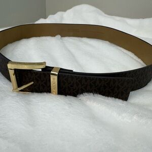 Michael Kors Brown Signature Belt with Gold Buckle size M medium 40 inches